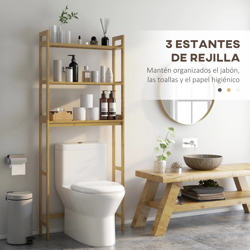 Mobile Sospeso Bagno 3 Ripiani con Antiscivolo ¨C Zephmum ¨C 68x20x165 Legno Naturale
