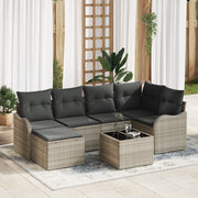 Set Divano da Giardino 7 Pezzi con Cuscini Grigio Polyrattan