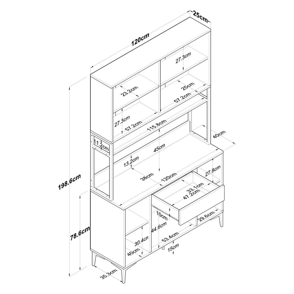 Madia Cavriago, Credenza 5 Ripiani, 120x40x199h cm Bianco