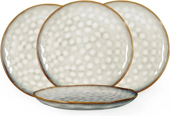 Set da tavola, 4 piatti, ceramica, beige, piatti per dessert, piatti per colazione, piatti per torte, piatti per insalata, set per 4 persone, 28 cm