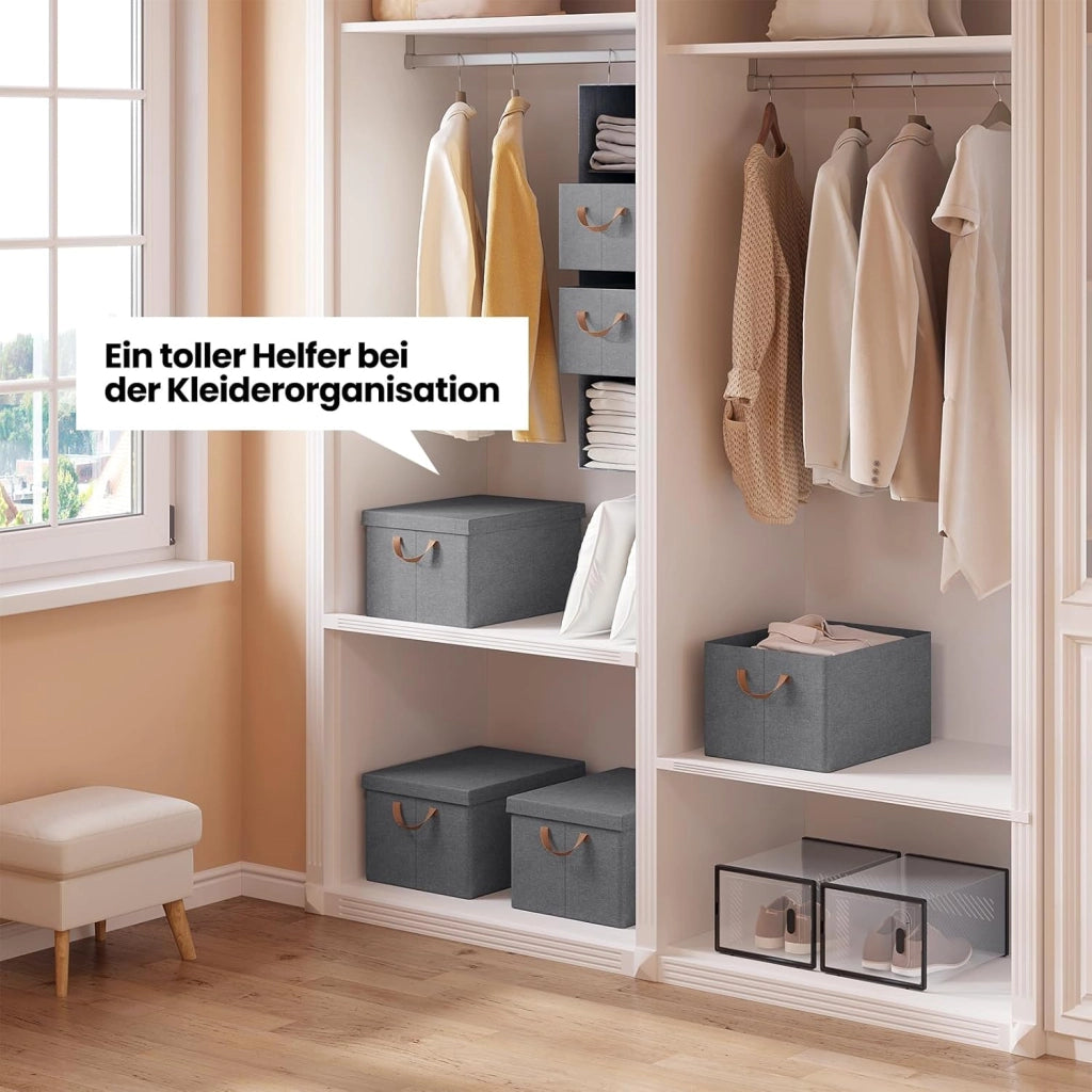 Scatole portaoggetti in Tessuto 6 Pezzi, Contenitori pieghevoli con Coperchio e Maniglie, per Vestiti da Armadio, Grigio, 48x36x30cm