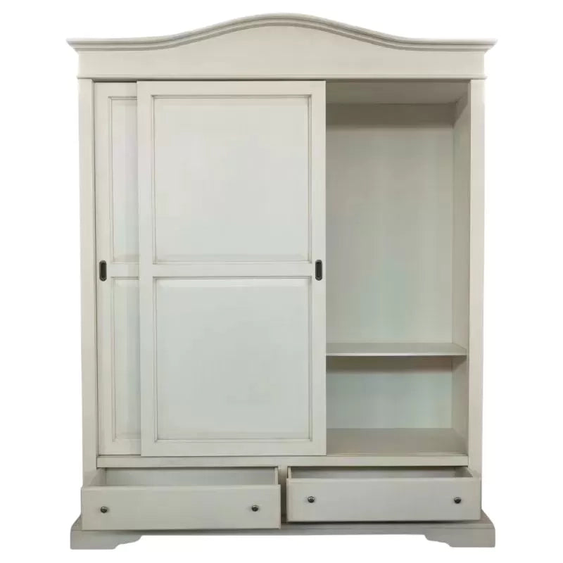 Armadio 2 ante scorrevoli legno shabby bianco anticato 180x67x225 - Mobili 2G