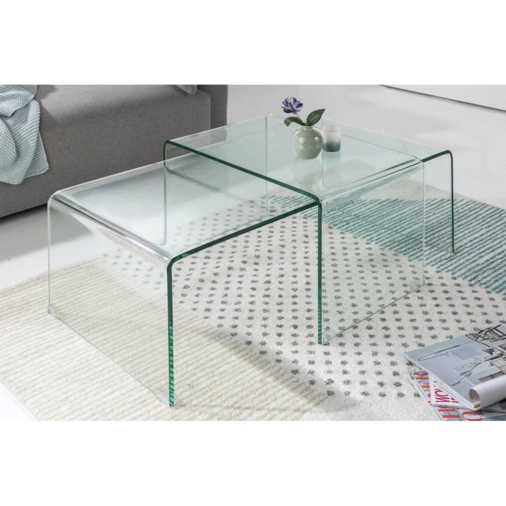 Tavolini impilabili HOLOW – Set di 2 tavolini bassi design in vetro temperato