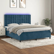 Letto a Molle con Materasso e LED Blu Scuro 160x200 cm 3136375