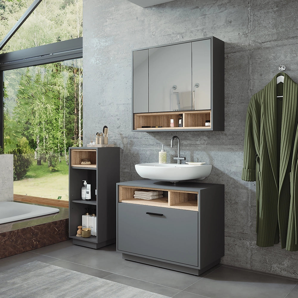 Vicco Set di mobili da bagno Antracite/Sonoma 3 pezzi con unità midi