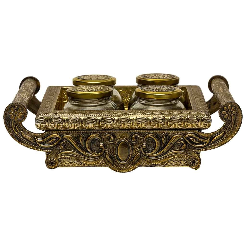 Vassoio in metallo goffrato oro 33x27,5x7h