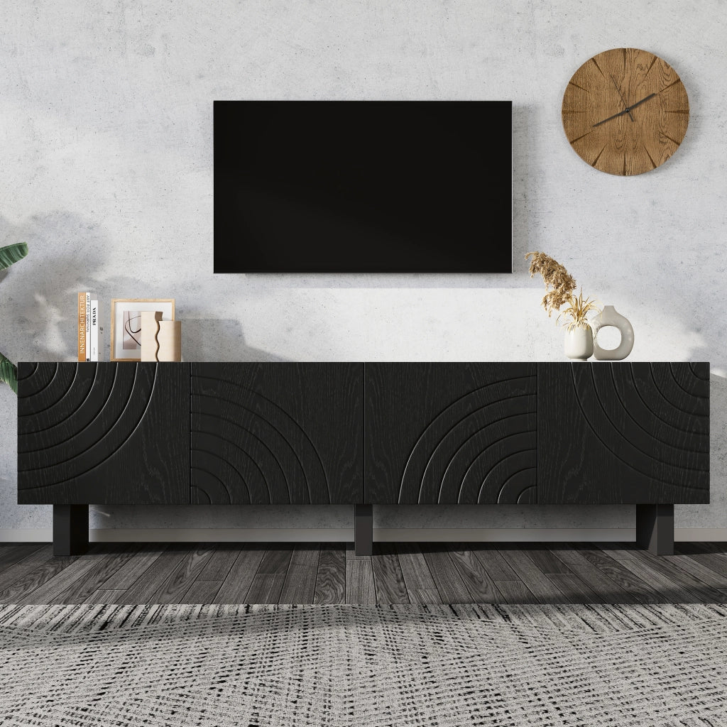 Mobile TV ¨C MINIMAL ¨C Nero, Truciolato, 180x40x55, 4 Ante, Soggiorno