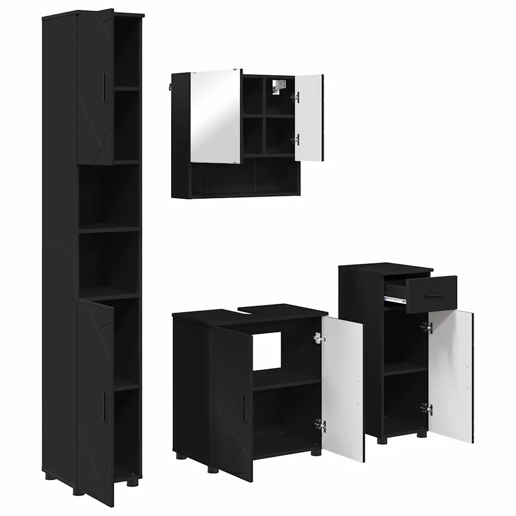 Set di mobili per il bagno con cassetto con porta 4 pcs Nero 3392974