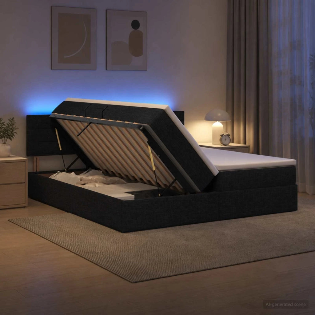 Letto con contenitore LED e materasso Nero 180 x 200 cm Tessuto 3459338
