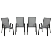 SET 4 SEDIE DA GIARDINO IMPILABILI E SALVASPAZIO CON BRACCIOLI IN METALLO E TESSUTO A RETE, GRIGIO