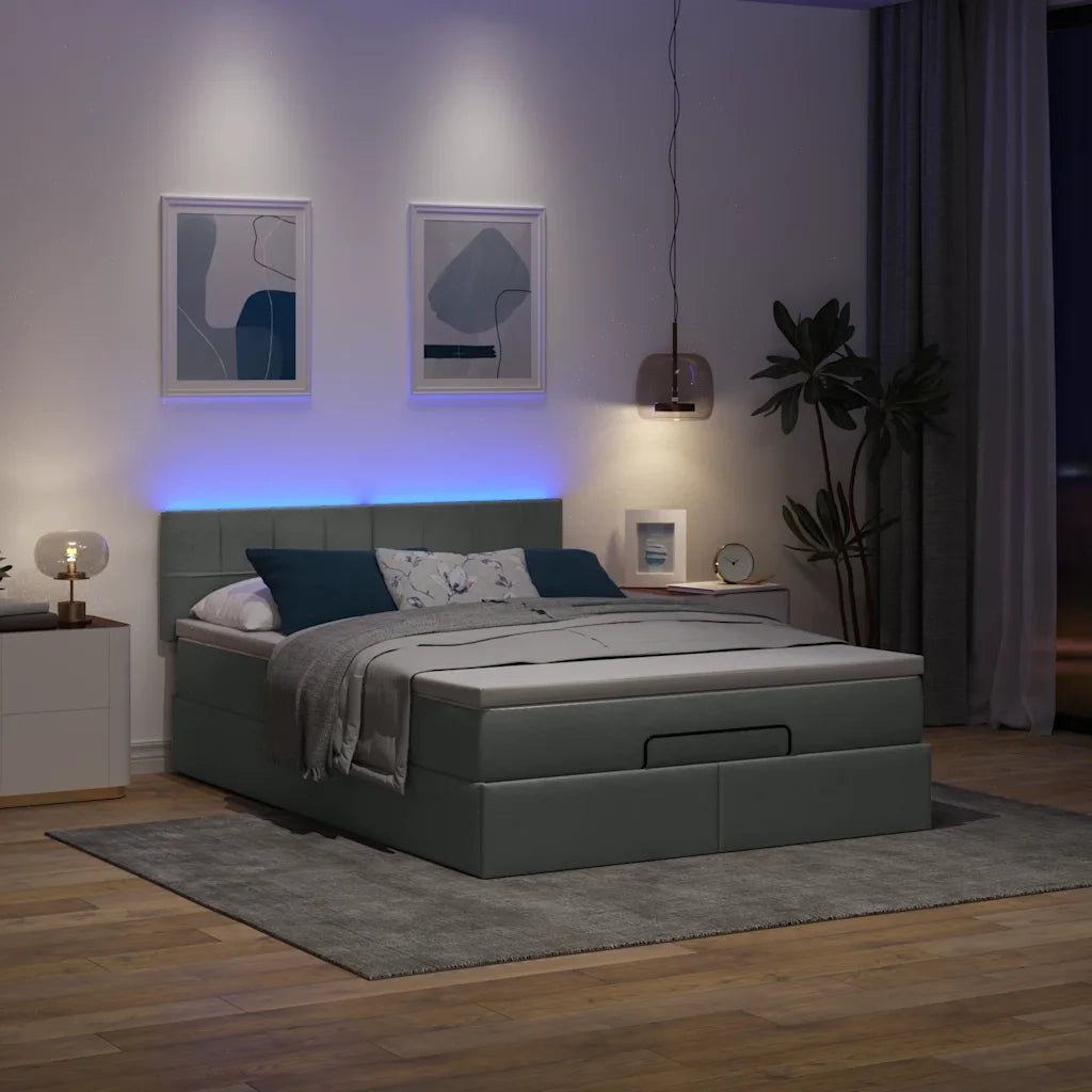 Pouf Letto con Materasso e LED Grigio Scuro 140x190 cm