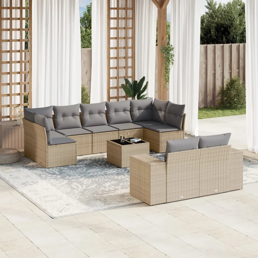 Set Divano da Giardino 10 pz con Cuscini Beige in Polyrattan 3223028