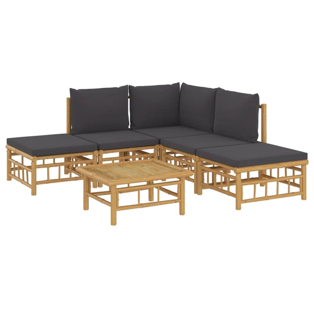 Mobili da giardino mobili da esterno Set di mobili da 6 pezzi con cuscini in bambù grigio scuro 02_0016782