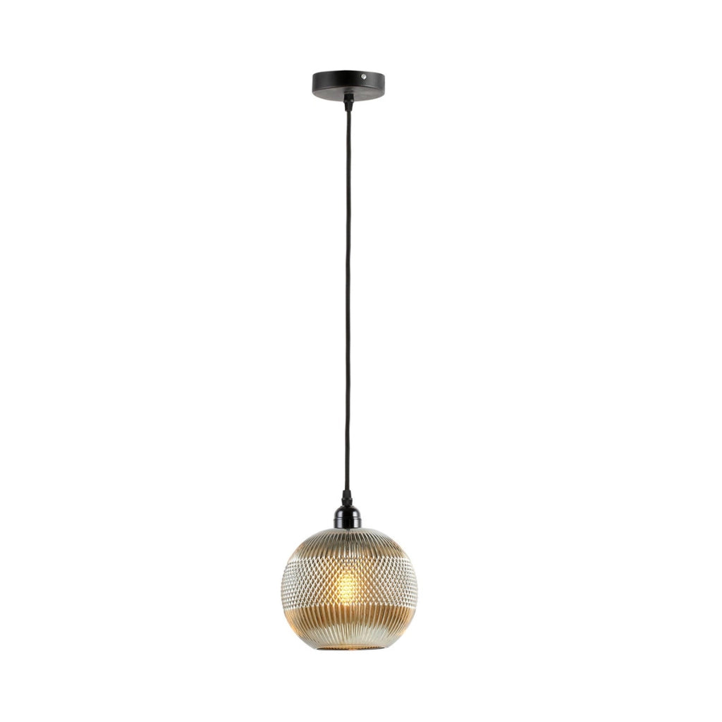 Lampada a sospensione Fred in vetro ambrato e oro