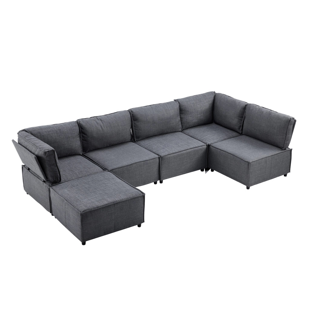 Divano modulare in tessuto con funzione letto e struttura stabile in compensato grigio scuro per soggiorno