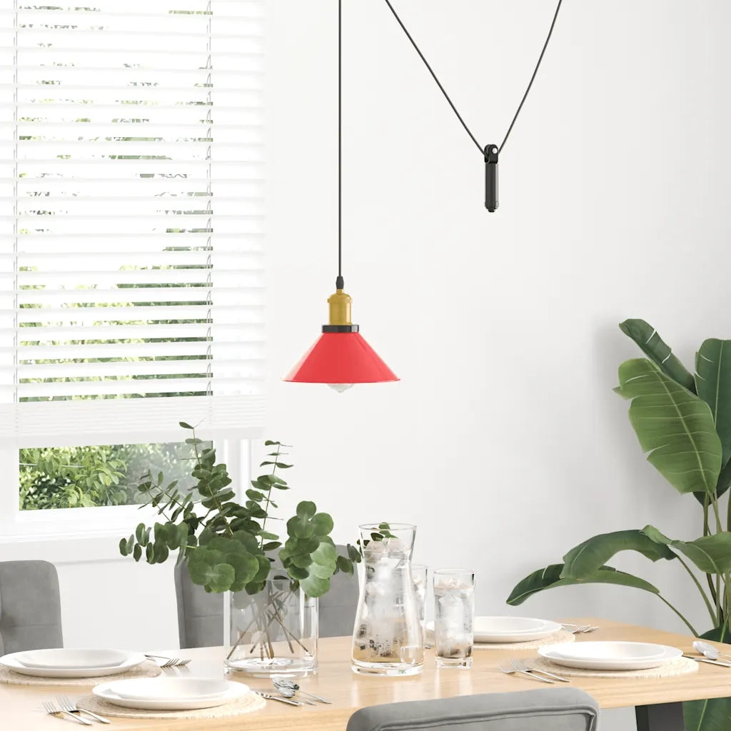 Lampada Sospensione Regolabile E27 Rosso Lucido ?22 cm Metallo CFW2533775
