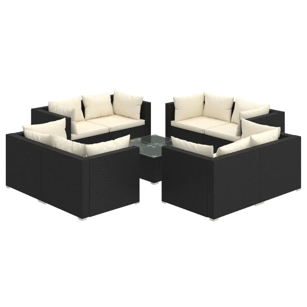 Set Divani da Giardino 9 pz con Cuscini in Polyrattan Nero 3101559
