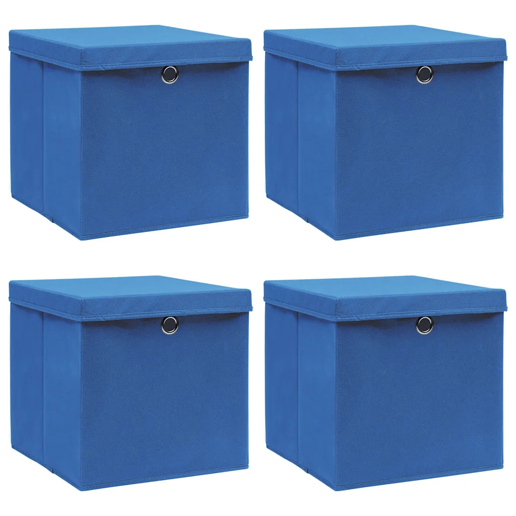 Scatole Portaoggetti con Coperchi 4pz Blu 32x32x32 cm Tessuto