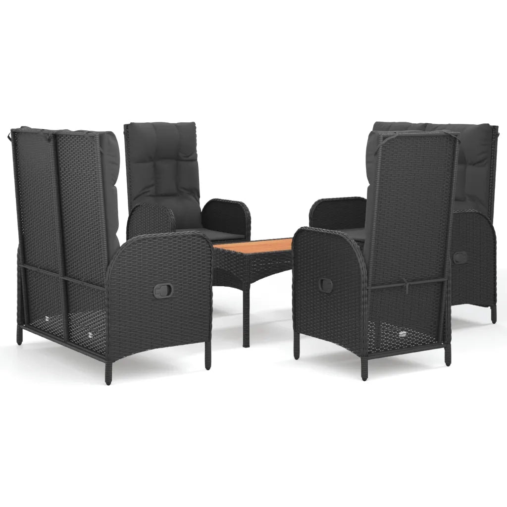 Set da Pranzo da Giardino 5 pz Nero con Cuscini in Polyrattan 3185088