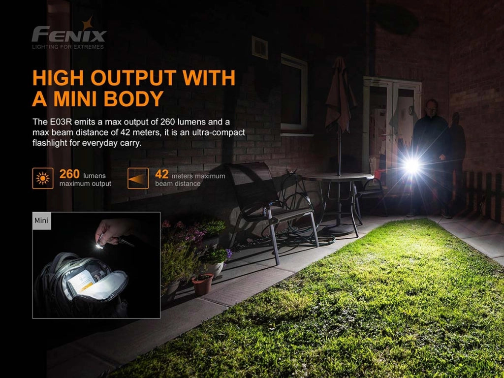Torcia led tascabile FENIX E03R 260 lumen 42 metri