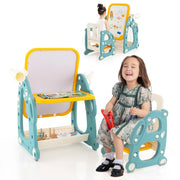 Tavolo da disegno per bambini con sedia, Set tavolo e sedia per attivit¨¤ con lavagna bianca regolabile a 3 livelli Blu-Tavoli e sedie