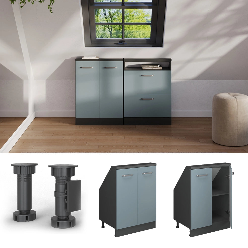 Mobile cucina sottotetto R-Line Grigio-blu/Antracite 60 cm con 2 porte Vicco