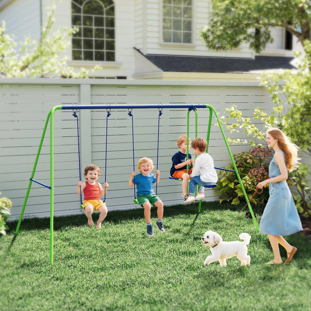 Altalena Doppia con 2 Singole per Bambini ¨C zephmum ¨C Verde Blu Metallo PE 280x140x178 cm