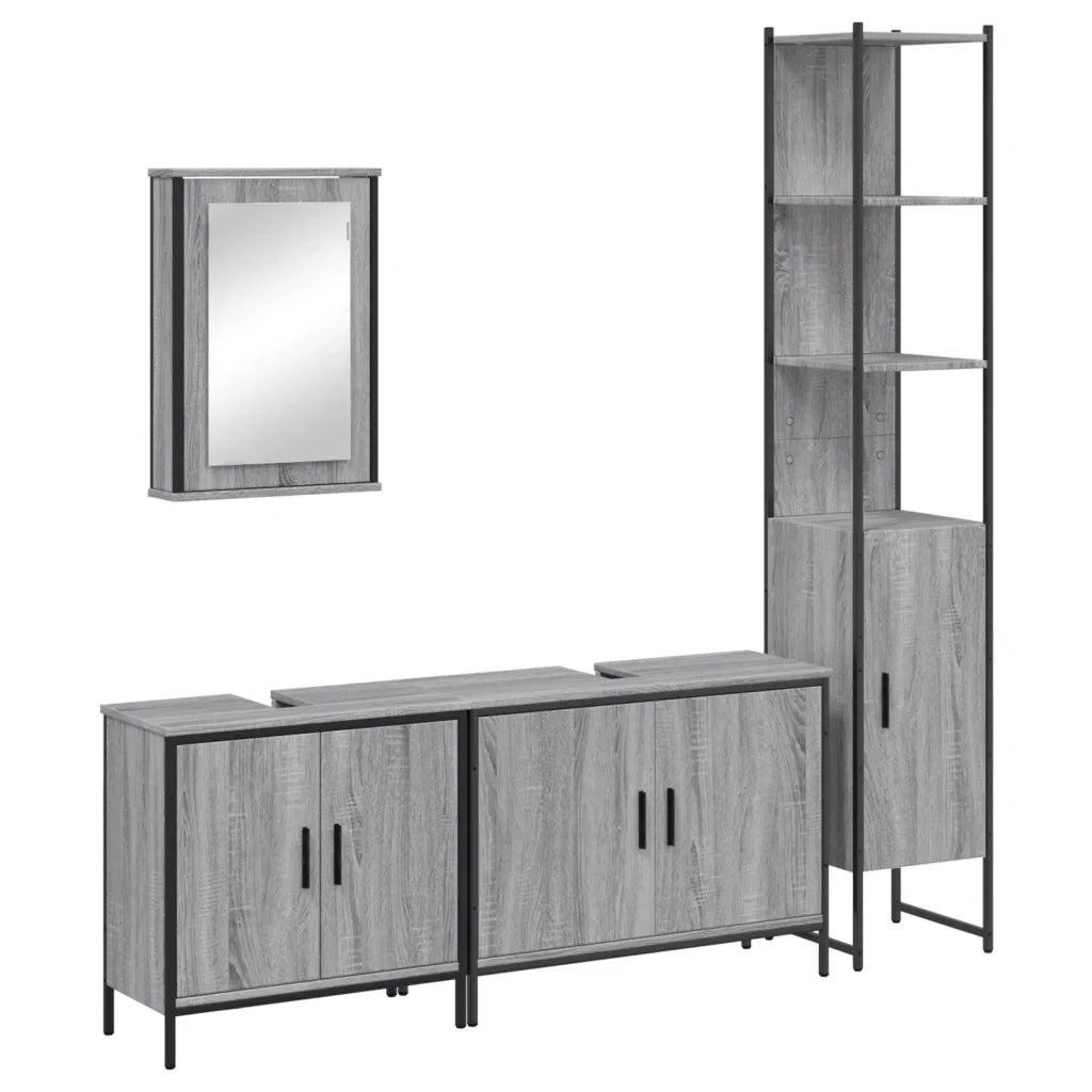 Set Mobili da Bagno | Armadio da bagno 4 pz Grigio Sonoma in Legno Multistrato