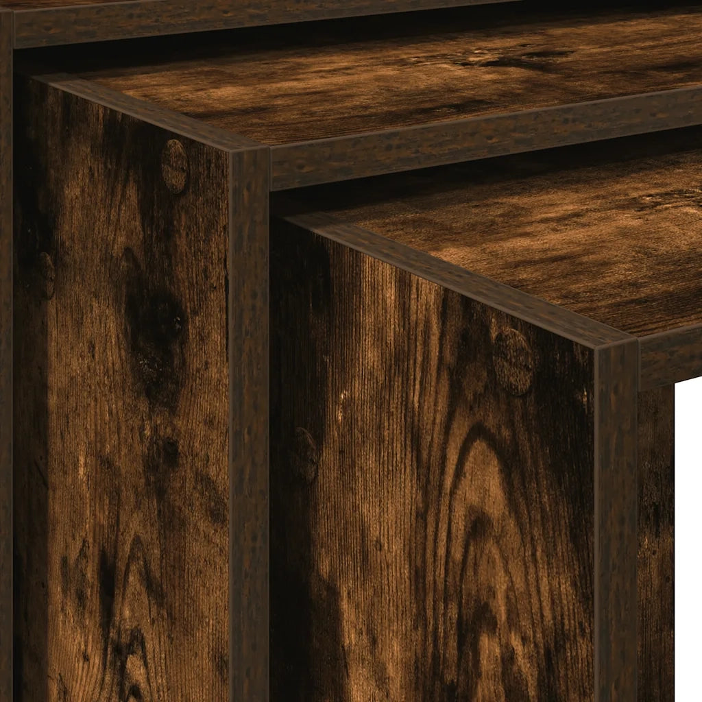 Tavolini Impilabili 3 pz Rovere Fumo in Legno Multistrato 858537