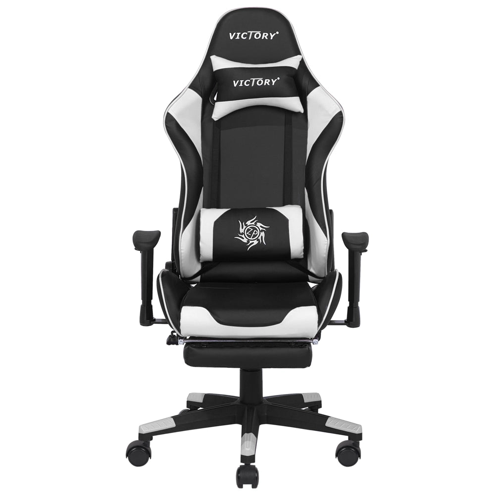 Sedia Gaming Nera Bianca Ecopelle Girevole Regolabile Braccioli e Poggiapiedi Regolabile in Altezza Moderna