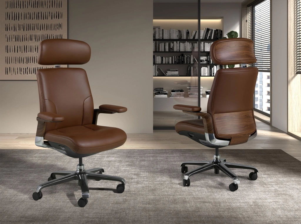 Sedia girevole da ufficio in similpelle marrone