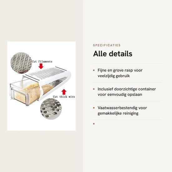 Raspatore per Formaggi e Verdure Bifacciale con Contenitore - Raspatura Fine/Grossolana - Adatto per Formaggi e Verdure - Formato Compattibile - Materiale ABS/PS - Raspatore per Cucina