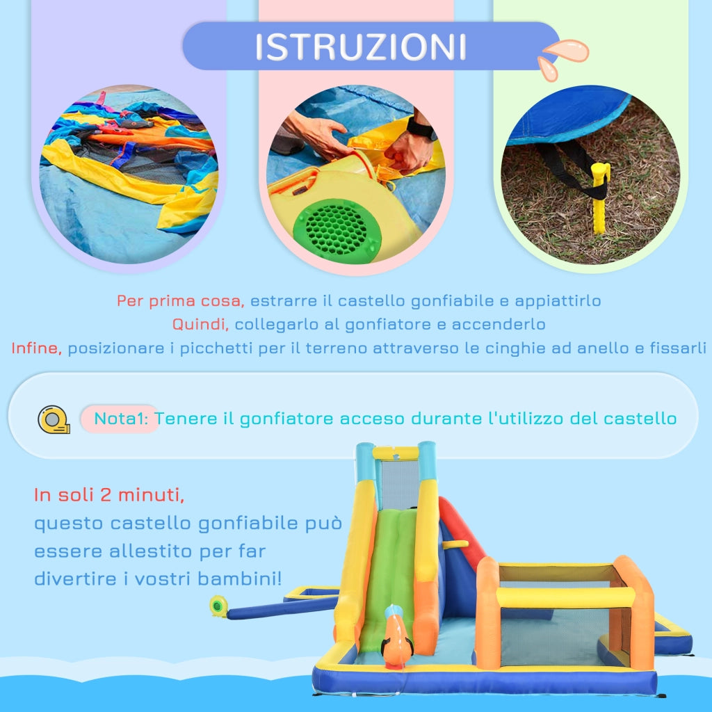 Casetta per Bambini 3-8 Anni con Scivolo, Parete, Porta e Canestro ¨C Zephmum ¨C 590x460x220 cm