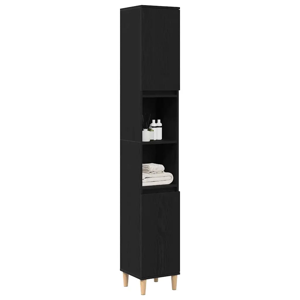 Mobile da Bagno | Armadio da bagno Rovere Nero 30 x 30 x 190 cm Legno multistrato