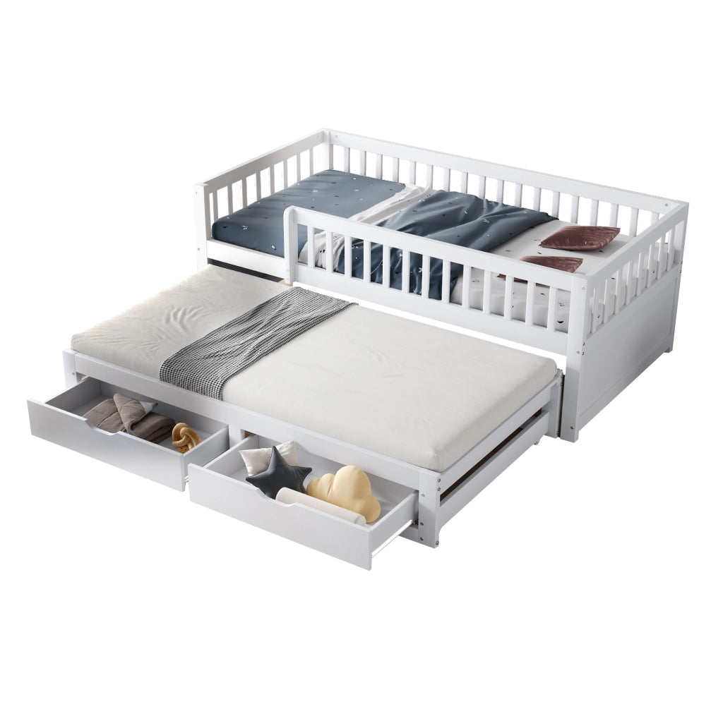 Letto divano in legno 90x200 cm con letto estraibile, bianco