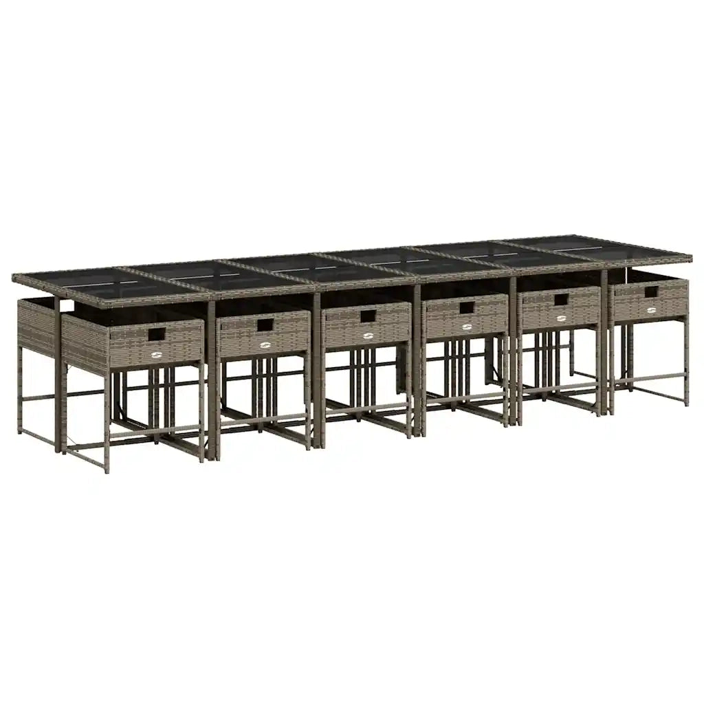 Set da Pranzo da Giardino 13pz con Cuscini Grigio in Polyrattan 3211304