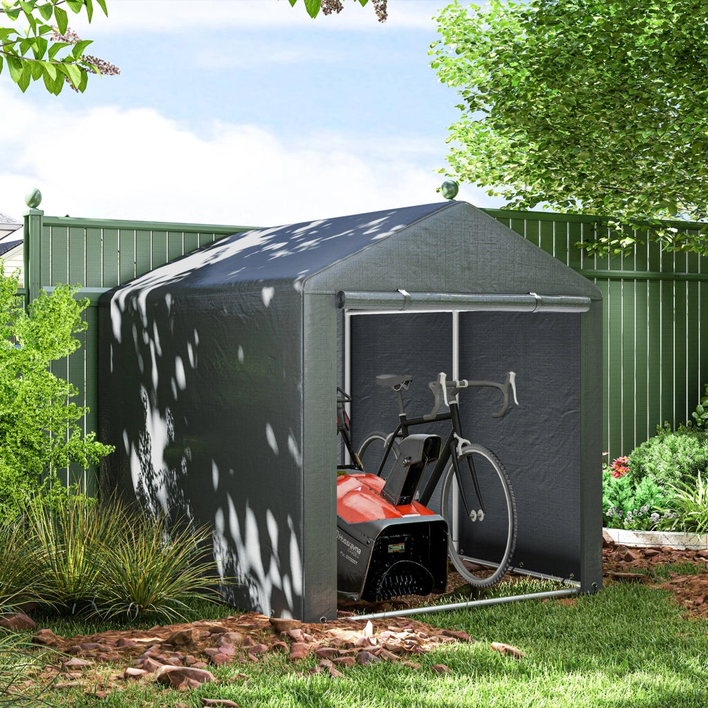 Tenda Garage 160x218x172 cm Grigio Scuro con Telo PE UV, Telaio Zincato e Porta con Cerniera
