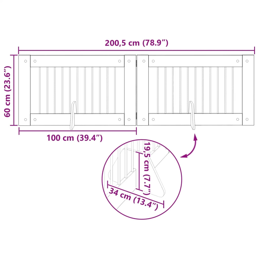 Cancello per cani pieghevole con supporti 2 pz 200,5 cm 892114