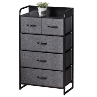 Cassettiera Mobiletto da Rangement 5 cassetti Pieghevoli in Tessuto 58 x 29 x 99 cm Grigio