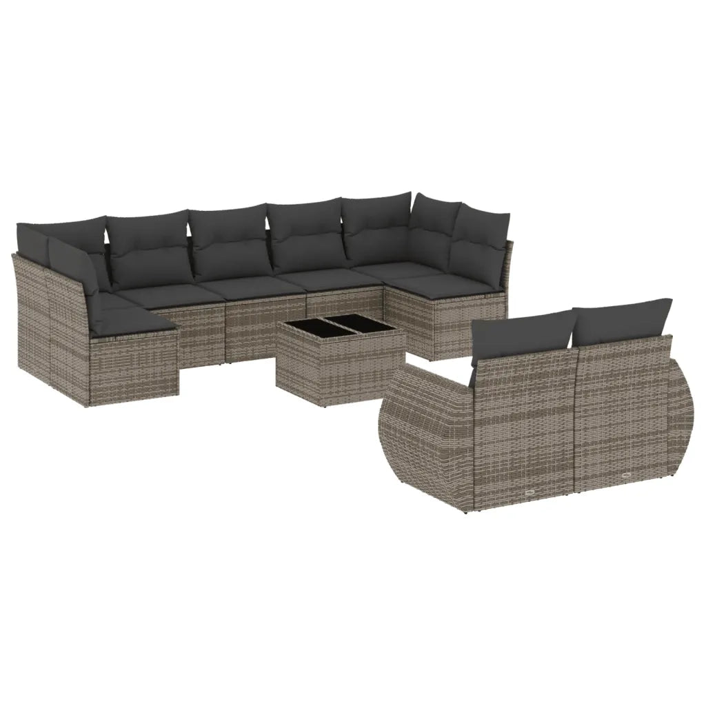 Set Divano da Giardino 10 pz con Cuscini Grigio in Polyrattan 3221829