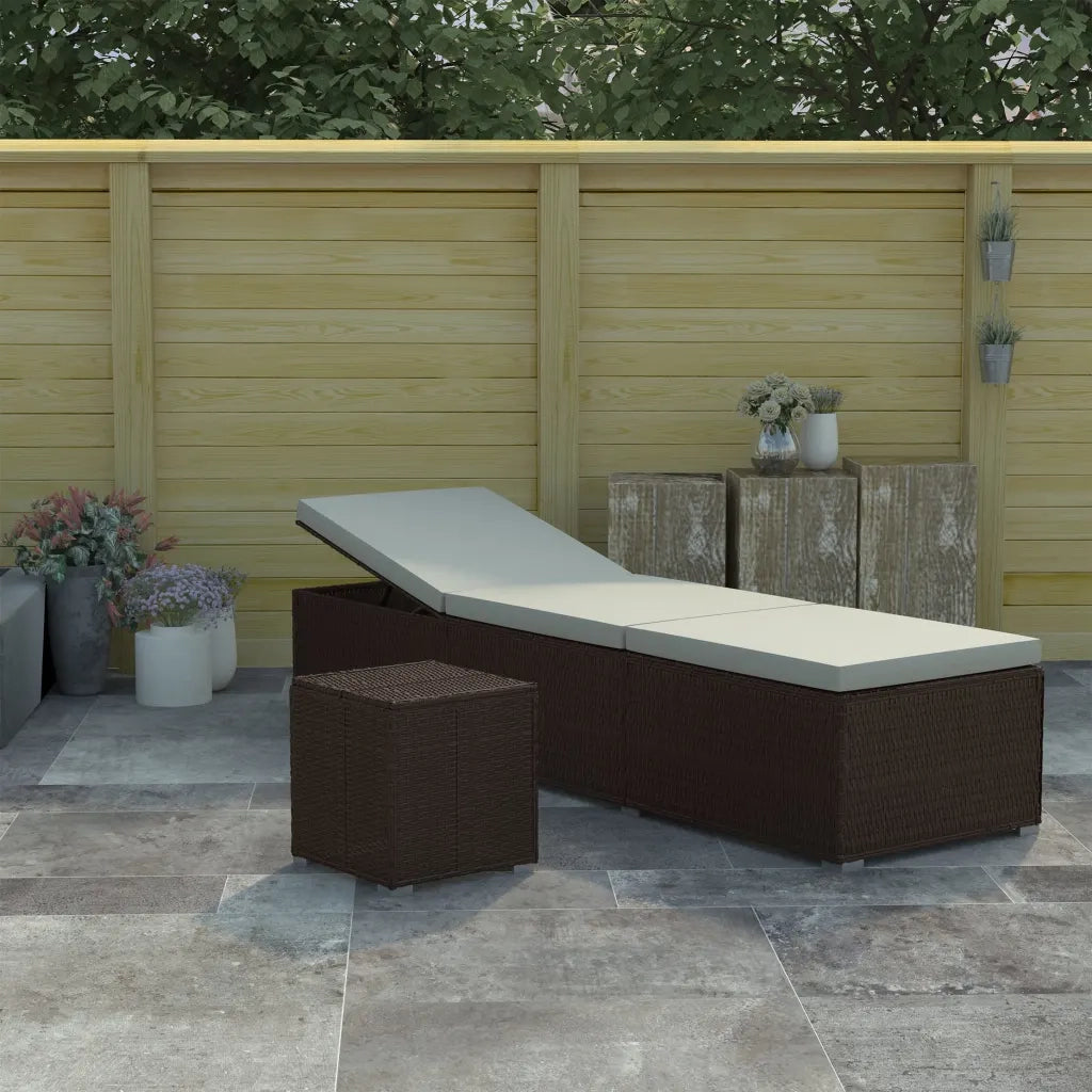 Lettino Prendisole | Sdraio da giardino | Lettino da sole con Cuscino e Tavolino in Polyrattan Marrone