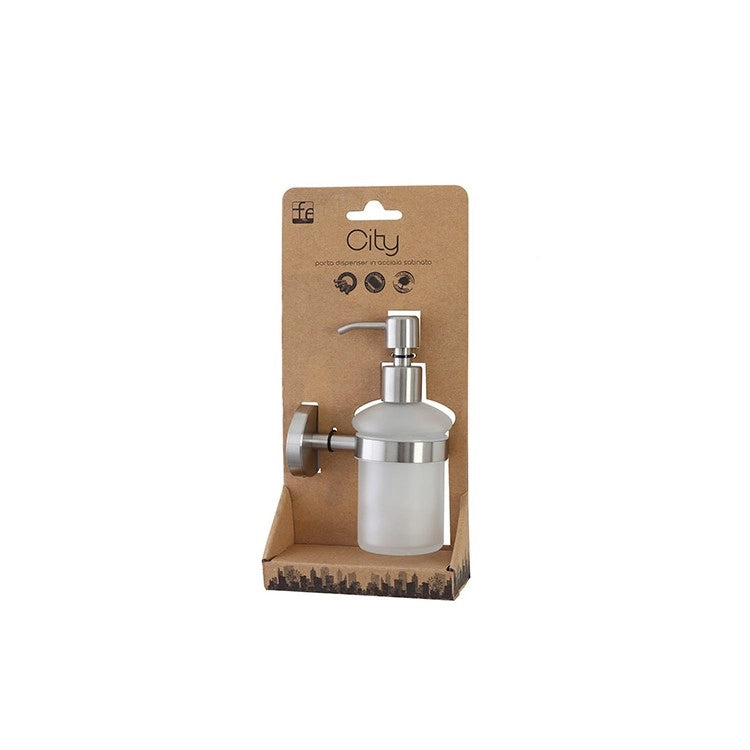 Dispenser sapone da parete in acciaio satinato e vetro Linea City Feridras