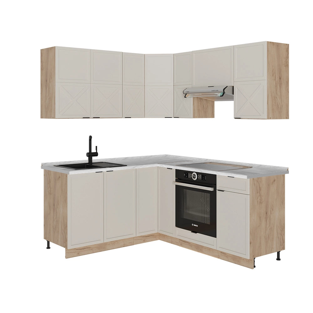 Vicco Cucina angolare completa Grigio/beige/rovere dorato 160 x 190 cm , PL Marmo