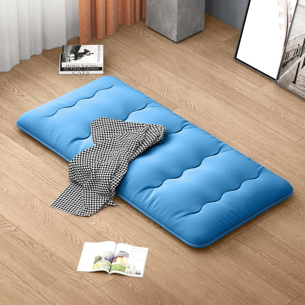 Materasso futon Pieghevole, Tatami Futon Giapponese Portatile con Borsa, Copertura Lavabile, 2 Bende Incluse, LettoFuton Spesso e Traspirante per Camera da Letto per Adulti (Blu,Twin XL)