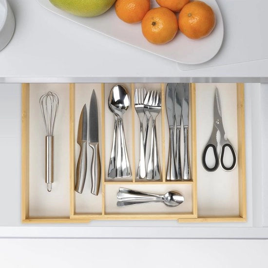 Organizzatore per utensili in legno di bambù MDF 5-7 contenitori a scomparsa naturale/bianco