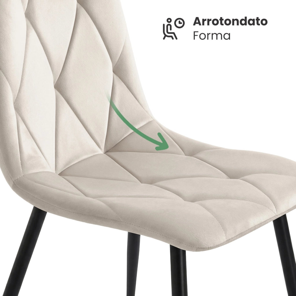 Sedia in velluto trapuntata MILO Beige gambe nere