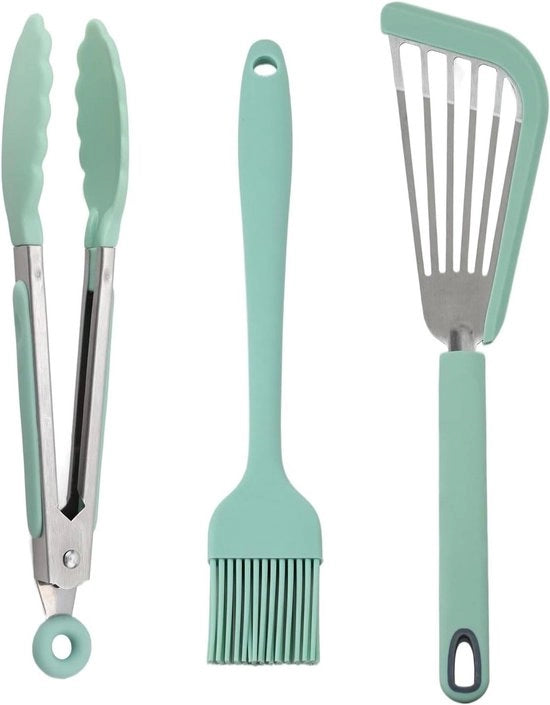 Set di aiuto in cucina - 3 pezzi di spatola, tazza da cucina, pennello per cottura - spatola in silicone con trattamento antigrippaggio - per girare pesce e uova
