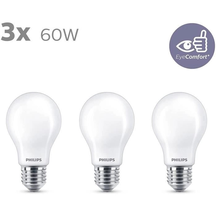 Philips, pacchetto di 3 lampadine a LED E27 60W, bianco caldo