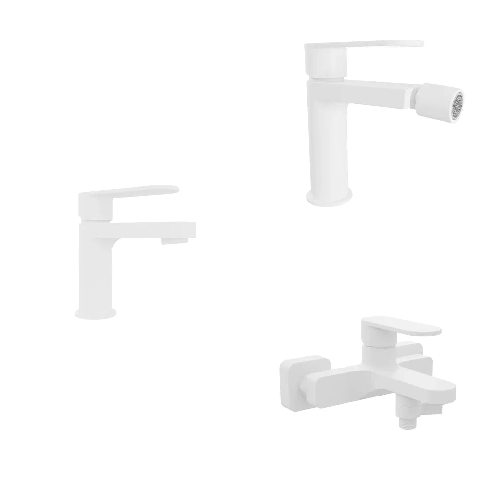 Set miscelatori lavabo 13cm bidet miscelatore esterno vasca bianco opaco | Margot