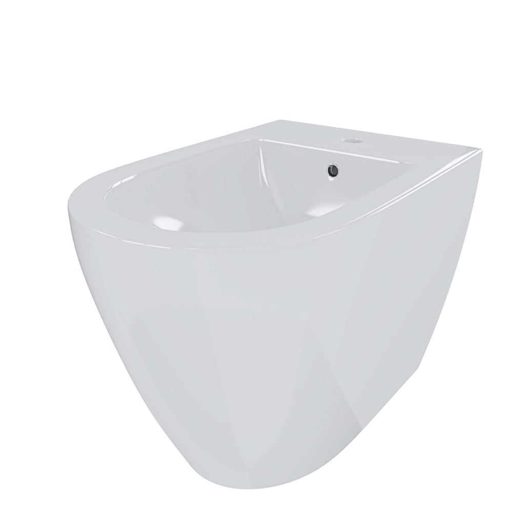 Sanitari Filo Muro Coppia Vaso WC E Bidet In Ceramica Design Moderno Completi Di Copriwater Chiusura Soft Close Ideali Per Arredo Bagno Elegante Colore Bianco Lucido